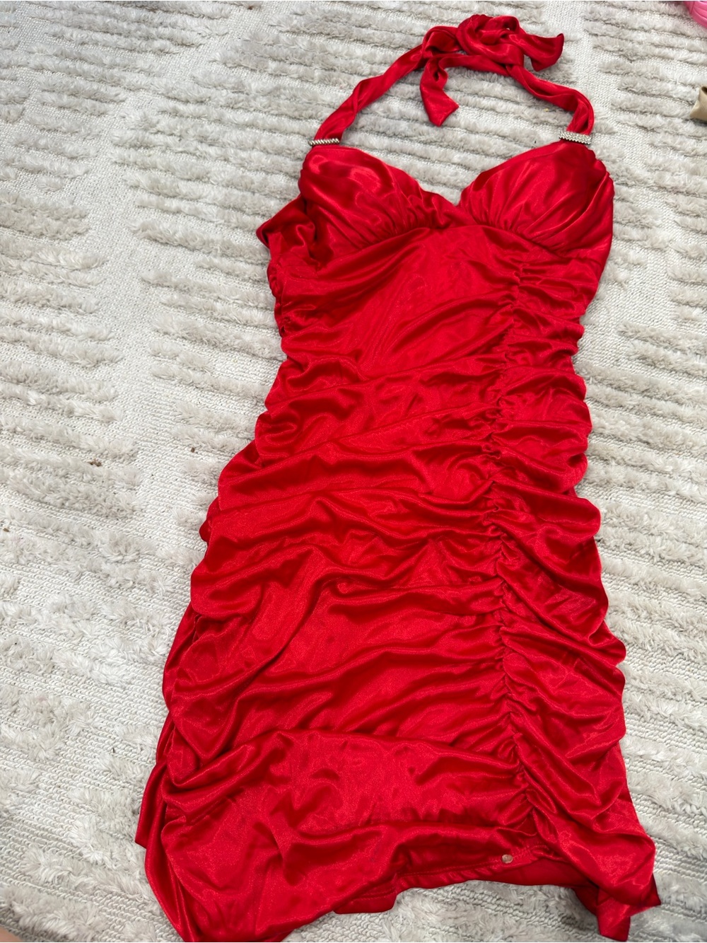 Y2K Party Dress Love Tease Red Ruched Halter Bodycon